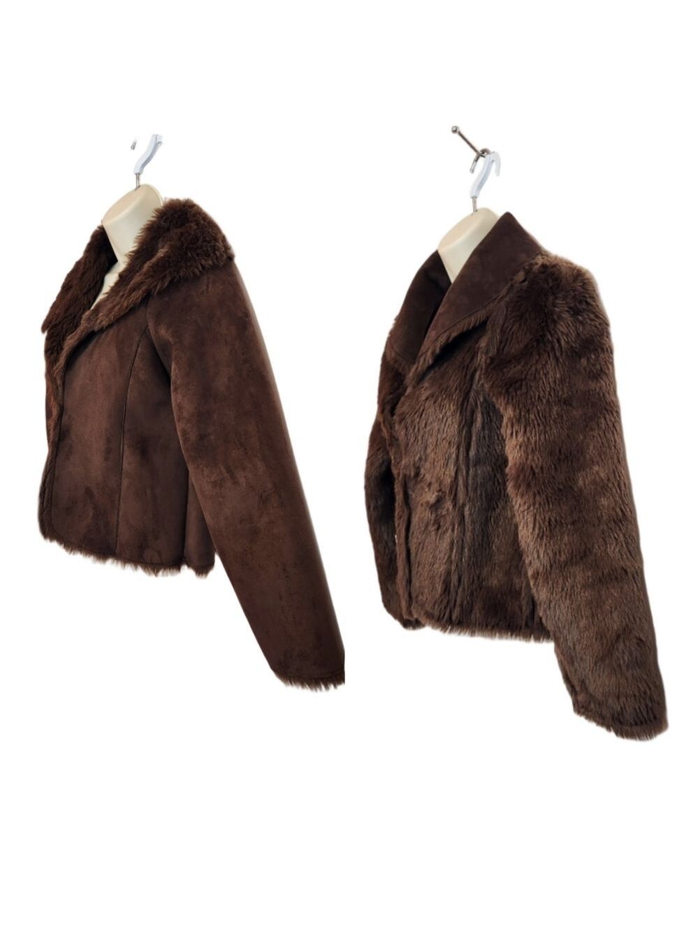 Mixit Reversible Faux Fur Suede Crop Jacket Brown Small - Picture 4 of 10